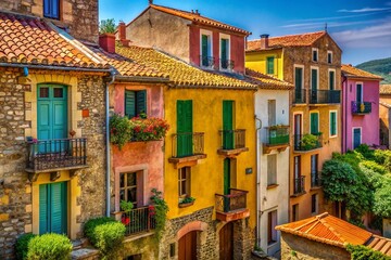 Naklejka premium Old Tile Facades, Collioure Village Architecture - Documentary Photography