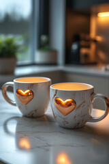 Obraz premium Marble Coffee Mugs with Golden Heart Design