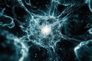 Neutrons splitting uranium atoms. The disintegration of the atom in a chain reaction as a nuclear mission is represented on the virtual screen