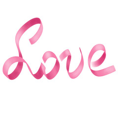 Watercolor Love Typography Pink Ribbon Design Icon