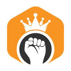 Fist crown logo design vector illustration. King hand template icon.
