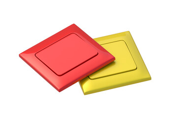 Colorful wall mounted electric switcher isolated on white background. Interior element. Light toggle. 3d render