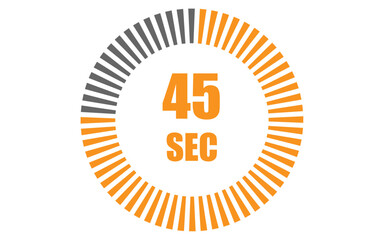 Forty five second timer clock. 45 sec stopwatch icon countdown time digital stop chronometer	