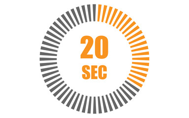 Twenty second timer clock. 20 sec stopwatch icon countdown time digital stop chronometer	