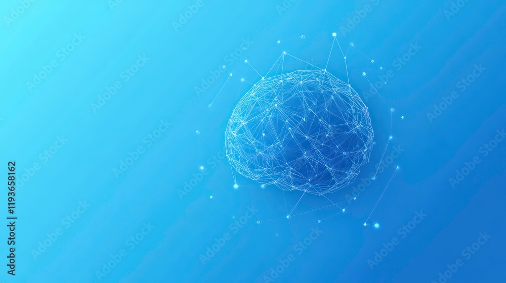 Wall mural a brain icon made from interconnected lines and nodes, placed on a light blue background for a techn