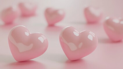 Fototapeta premium pink hearts floating on a pastel background Valentine's Day concept, love and romance, romantic mood, minimalistic design, simple, cute, minimalism, soft lighting Generative AI