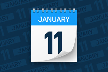Calendar page with date January 11 vector illustration background
