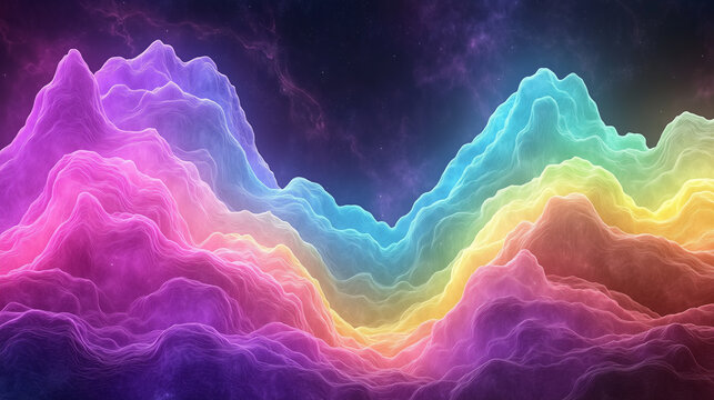 Vibrant neon vibrant waveforms in cosmic landscape for art and design