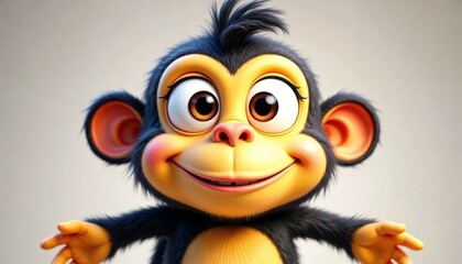 Vibrant digital rendering of a cheerful cartoon monkey with playful proportions