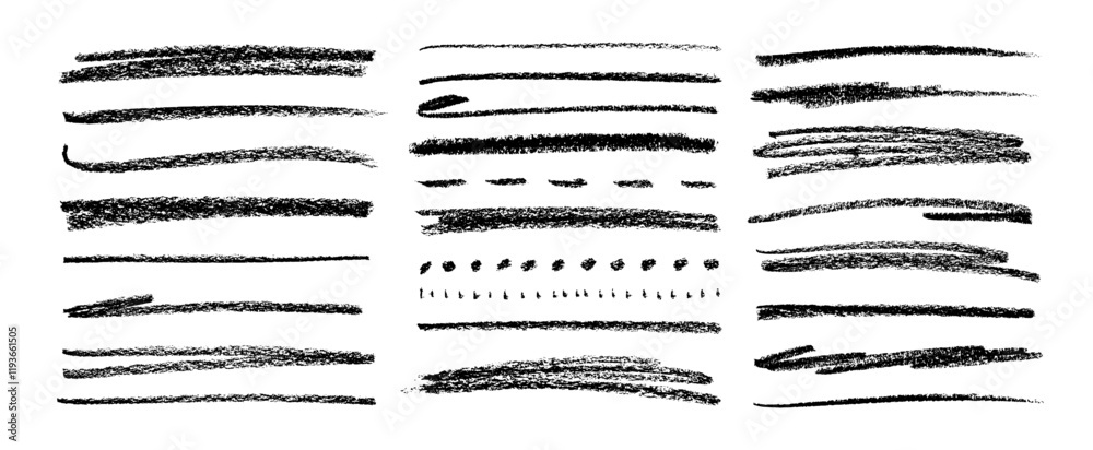 Fototapete collection crayon drawn straight lines and pencil strokes. horizontal rough dry lines, doodle charco