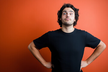 Obraz premium Skeptical Person with Raised Eyebrow and Arms Akimbo
