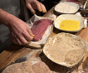 Schnitzel Cordon Blue in the kitchen while cooking