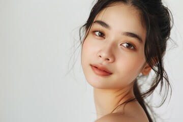 Naklejka premium Asian woman with clean skin beauty and spa portrait.