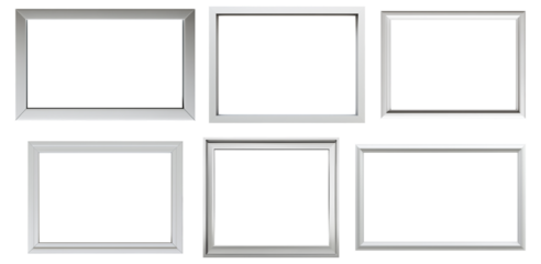 set of empty frames, silver gray modern wooden frames for wall pictures and paintings showcase presentation