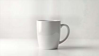Obraz premium White ceramic coffee mug on white background. Empty mug with handle. Studio shot for design, branding. Simple product mockup. Suitable for mugs in product catalogs for branding presentations. Ideal