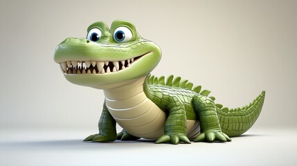 Fototapeta premium A friendly cartoon crocodile with bright blue eyes and a big smile, showcasing its playful and charming personality.