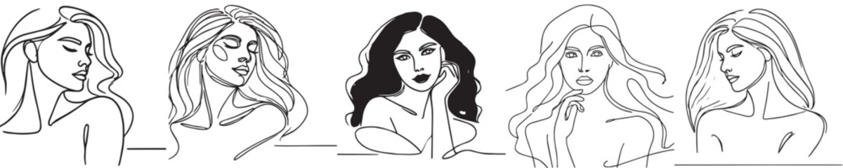 Vector collection of female models with continuous line style
