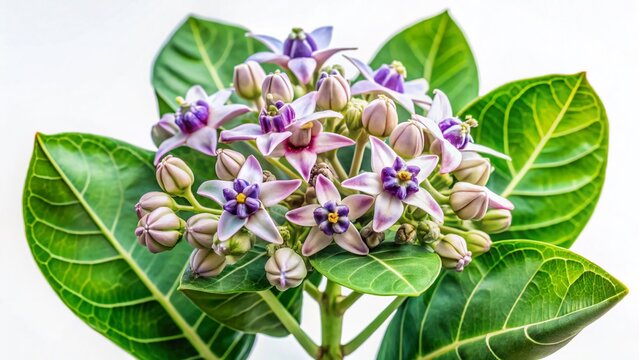 Panoramic Photo of Calotropis Gigantea, Medicinal Crown Flower, Isolated on White