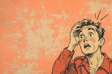 Fototapeta premium Shocked Man Grasps His Head in Disbelief