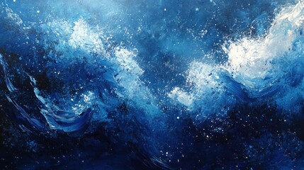Obraz premium Abstract blue ocean waves painting.