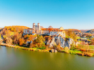 Benedictine abbey, monastery and church on the rocky cliff and Vistula river. Tyniec near Krakow,...