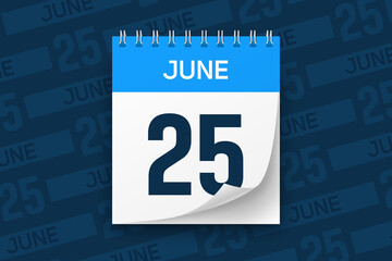 Calendar page with date June 25 vector illustration background