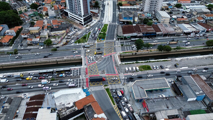Aerial View of Busy Aricanduva and Itaquera Avenue Intersection in São Paulo, Brazil