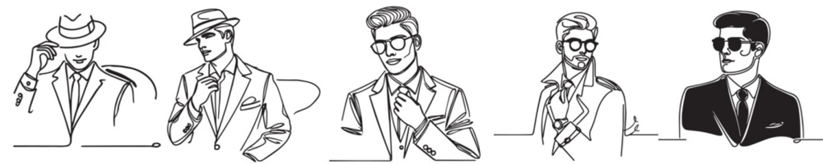 Vector collection of dashing men with continuous line style