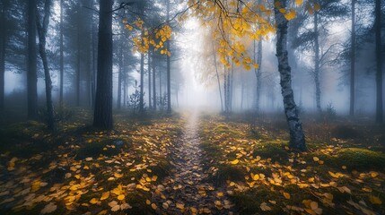 Obraz premium Misty Autumn Forest Path