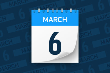 Calendar page with date March 6 vector illustration background