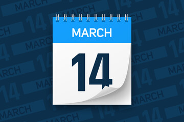 Calendar page with date March 14 vector illustration background