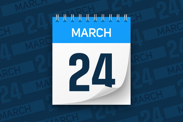 Calendar page with date March 24 vector illustration background