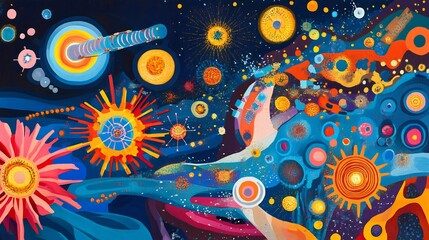 Vibrant representation of nuclear energy symbolic depictions of fission and fusion processes