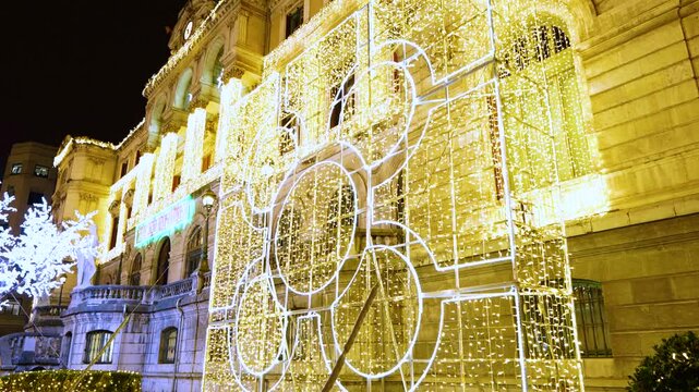 Christmas lights at Bilbao City Hall, in the streets of the city of Bilbao. Province of Bizkaia. Basque Country. Spain. Europe