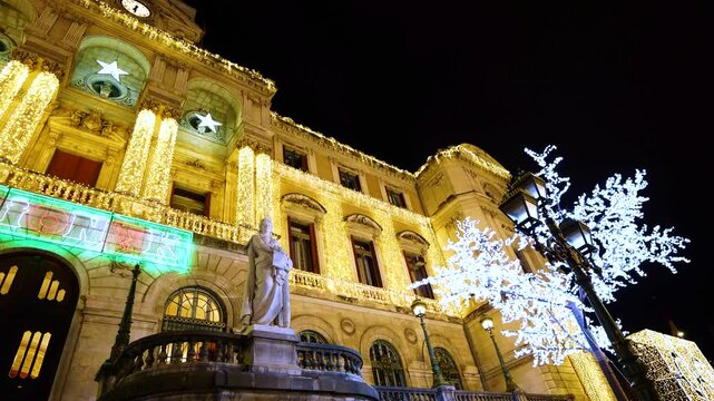 Christmas lights at Bilbao City Hall, in the streets of the city of Bilbao. Province of Bizkaia. Basque Country. Spain. Europe