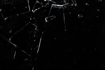 Hole broken glass with crack and particle texture