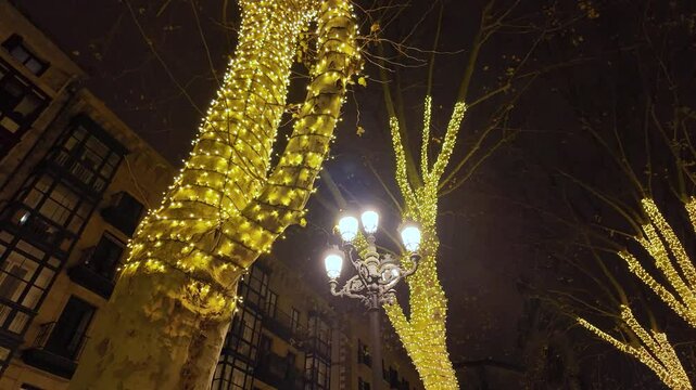 Christmas lights on the streets of the city of Bilbao. Province of Bizkaia. Basque Country. Spain. Europe