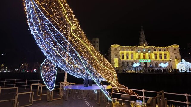 Christmas lights on the streets of the city of Bilbao. Province of Bizkaia. Basque Country. Spain. Europe