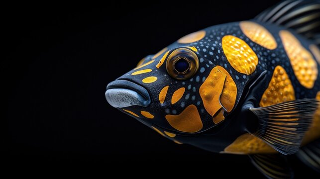 A fish with black and orange spots on its face