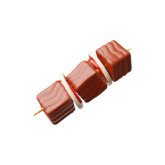 Kebab, shashlik with vegetables on a skewer 3D plastic style vector icon, fast food barbeque and BBQ steaks roasted