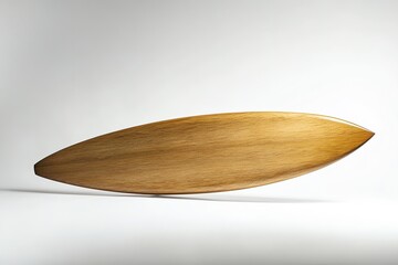 Obraz premium sharp studio shot of handcrafted wooden surfboard with natural polished finish propped at slight angle against bright