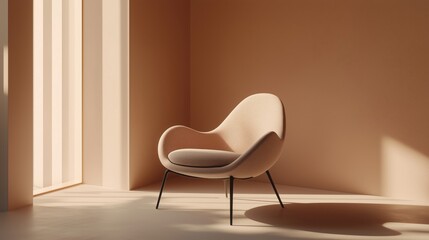 Minimalist Chair in Soft Beige Color with Natural Light Reflection