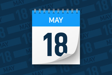 Calendar page with date May 18 vector illustration background
