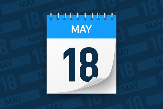 Calendar page with date May 18 vector illustration background
