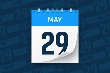 Calendar page with date May 29 vector illustration background