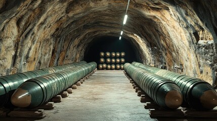 Three-Dimensional Illustration of Underground Military Warehouse for 155mm Artillery Shells Storage