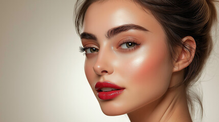Fototapeta premium Close-up portrait of a woman showcasing radiant skin