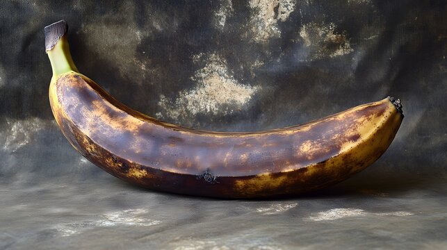 Very Overripe Banana with Black Spots on a Black Background / 黒い斑点がたくさんある非常に熟しすぎたバナナ