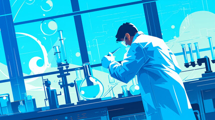 Researcher conducts scientific experiments in a modern laboratory focused on chemical reactions and discoveries