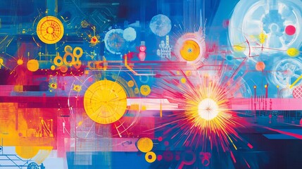 Fototapeta premium Symbolic representation of nuclear energy processes vivid depictions of fission and fusion reactions highlighting power generation and atomic interactions